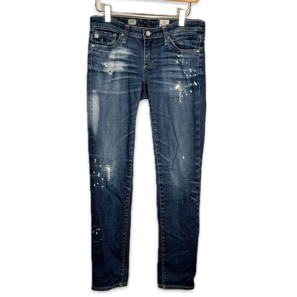 AG Adriano Goldschmied Cigarette Jeans Distressed Low Rise Straight Leg